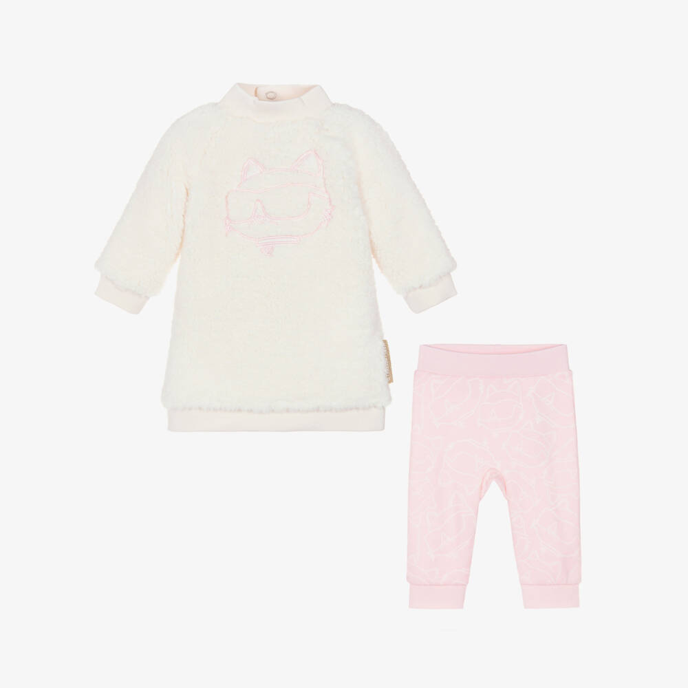 KARL LAGERFELD KIDS-Girls Ivory Tunic & Pink Leggings Set | Childrensalon Outlet