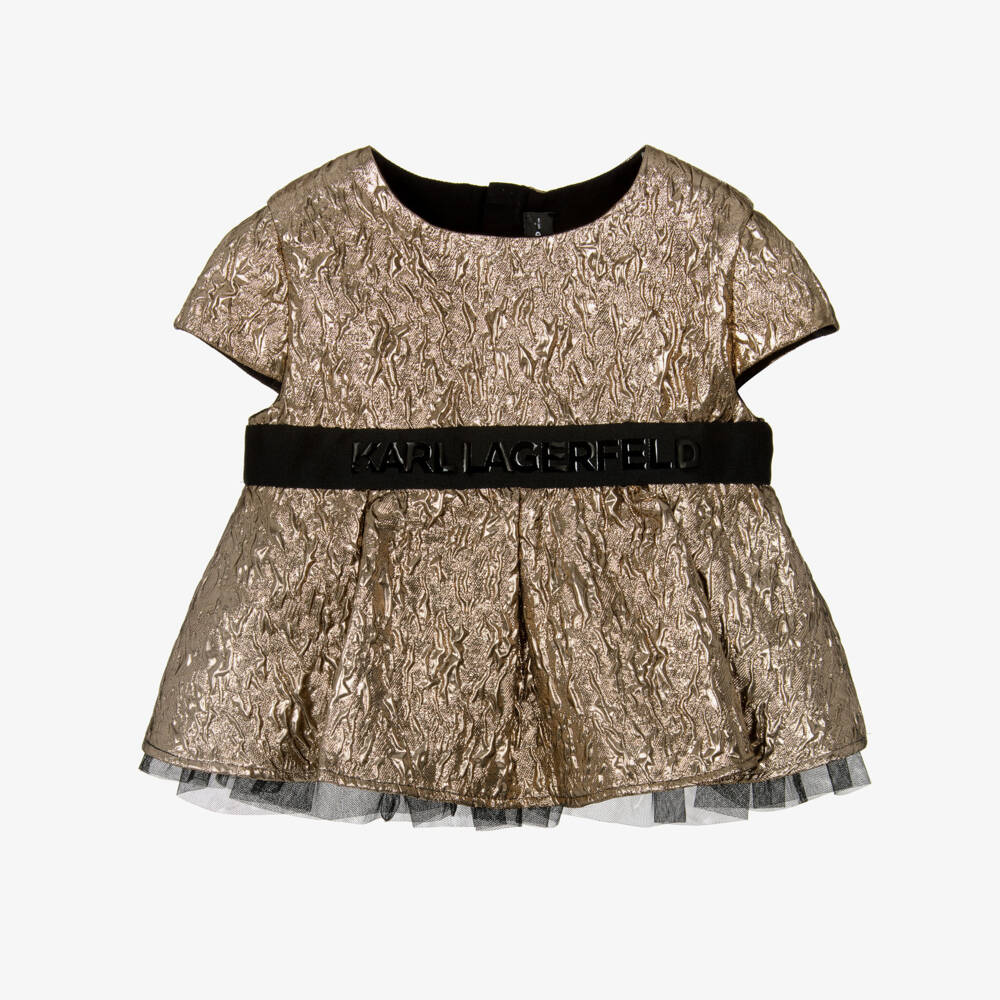 KARL LAGERFELD KIDS-بلوزة ذهبية بنقشة مجعدة للبنات | Childrensalon Outlet