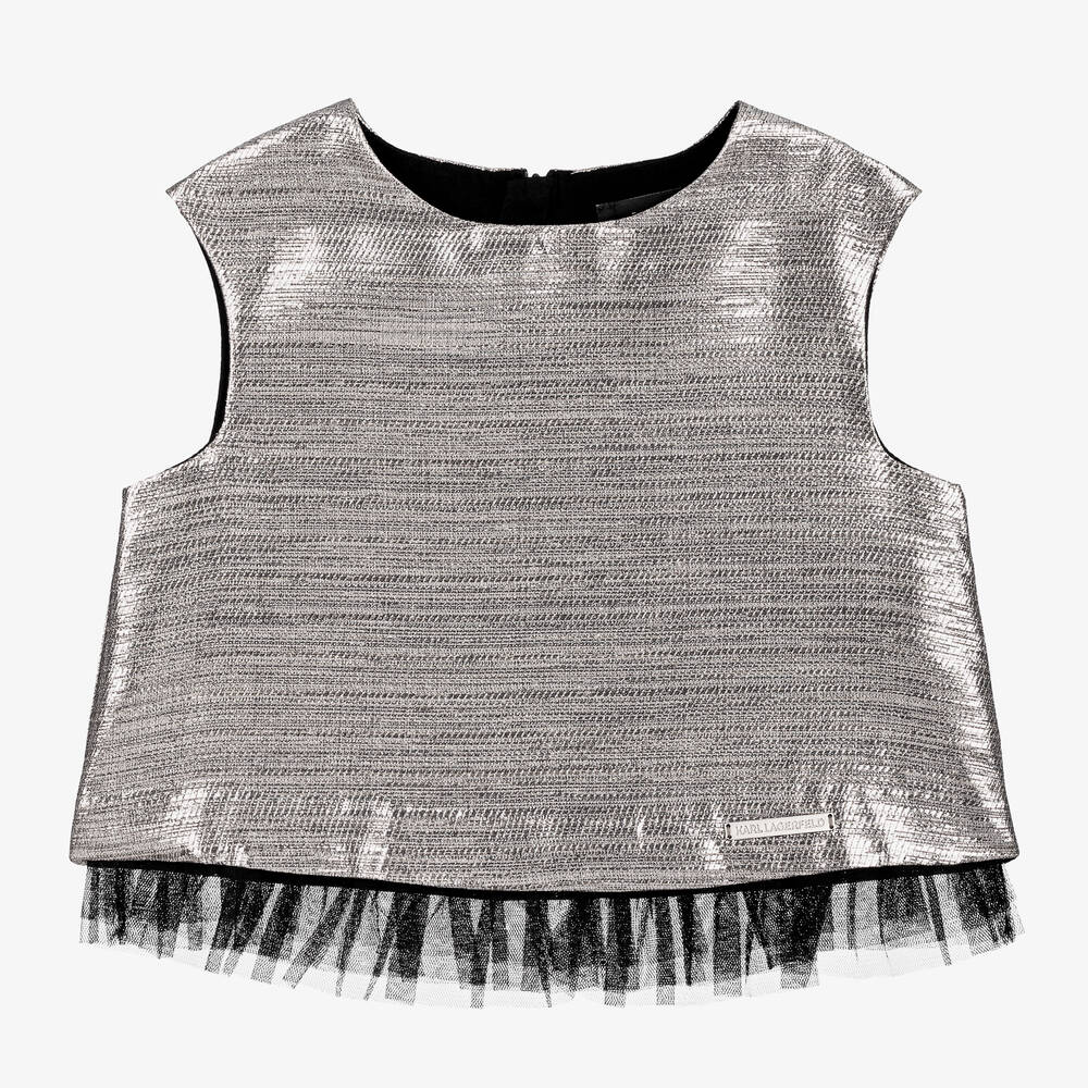 KARL LAGERFELD KIDS-Girls Metallic Silver Sleeveless Top | Childrensalon Outlet