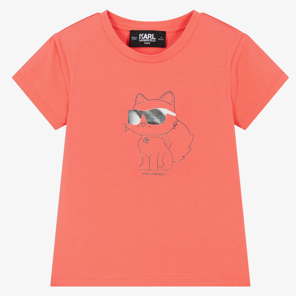 KARL LAGERFELD KIDS - Girls Orange New Iconik Choupette T-Shirt | Childrensalon