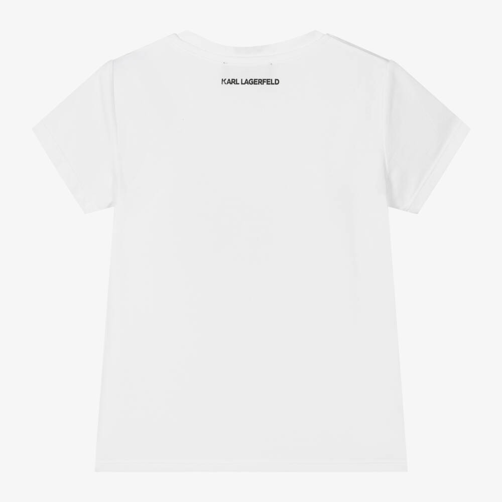 KARL LAGERFELD KIDS-Girls Organic White Cotton Tee | Childrensalon Outlet
