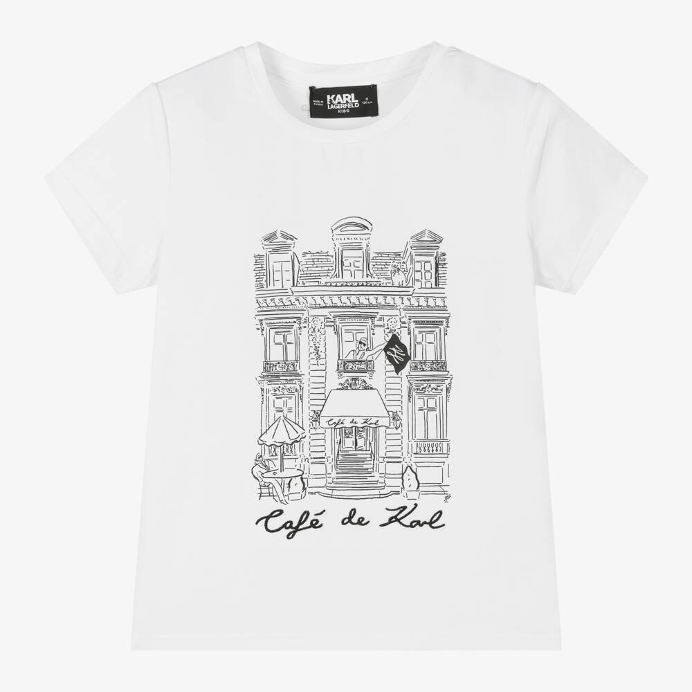 KARL LAGERFELD KIDS-تي شيرت قطن عضوي أبيض للبنات | Childrensalon Outlet