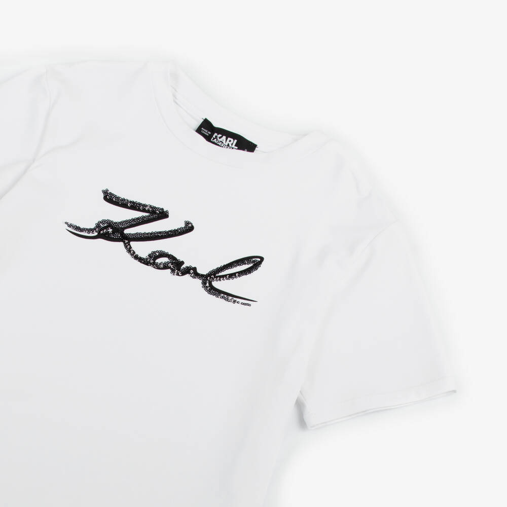 KARL LAGERFELD KIDS-Белая органическая футболка для девочек | Childrensalon Outlet