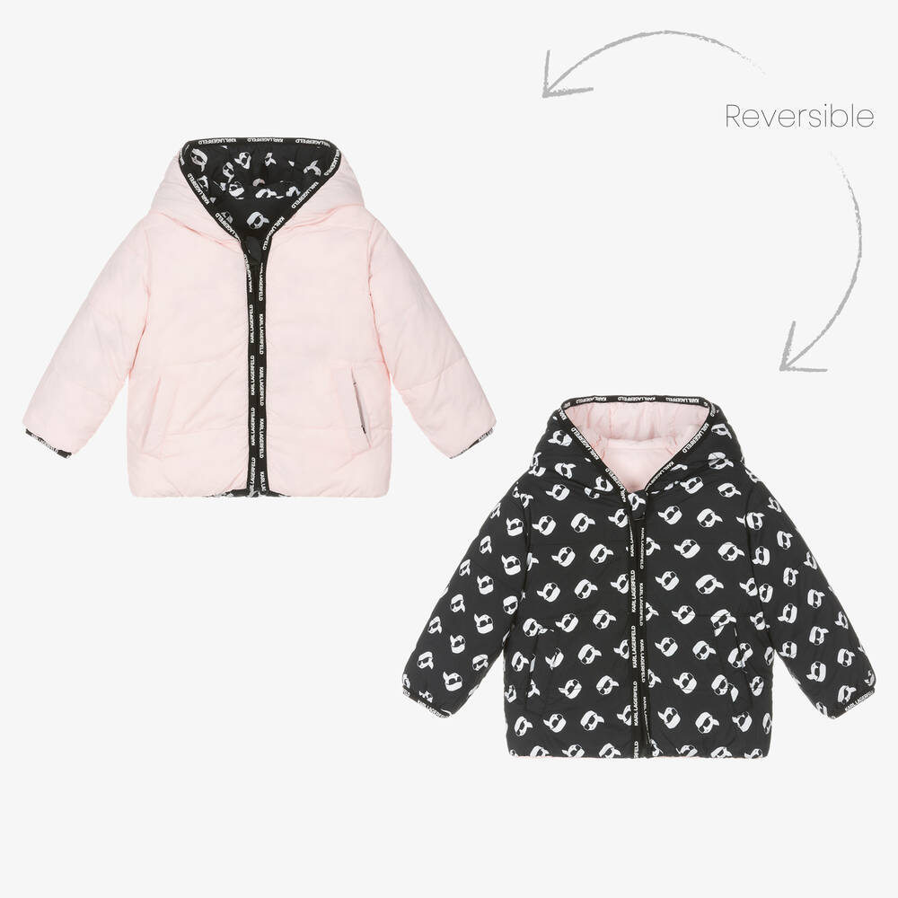 KARL LAGERFELD KIDS - Girls Pink & Black Reversible Jacket | Childrensalon