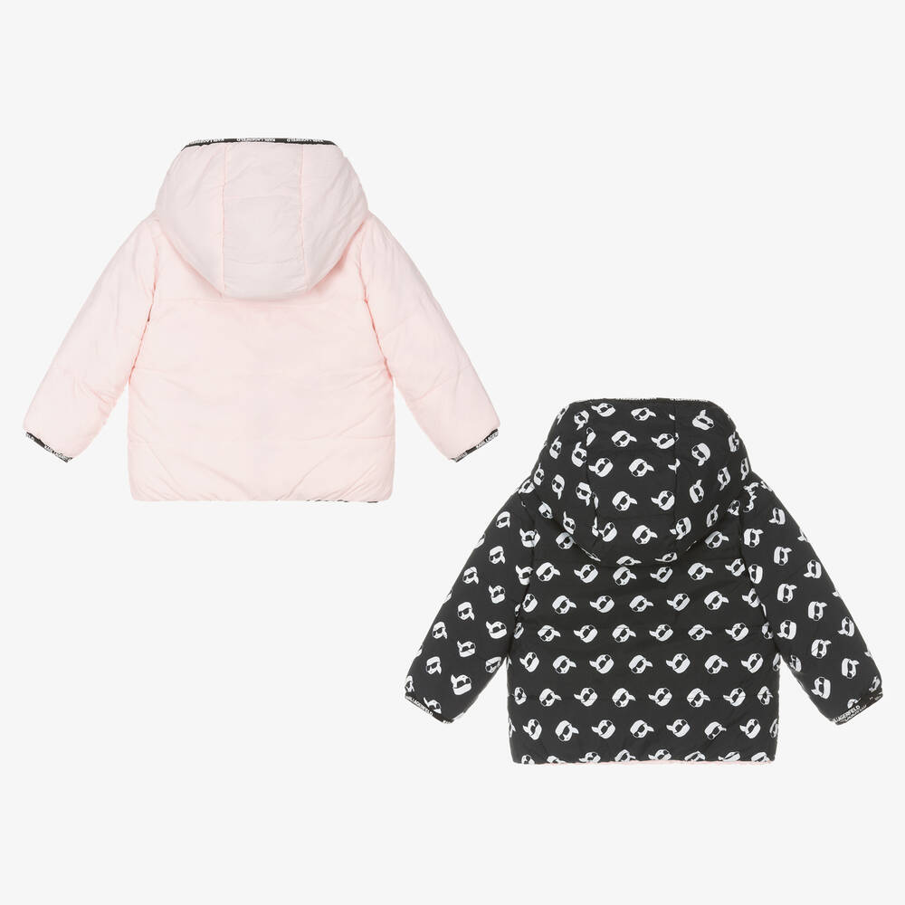 KARL LAGERFELD KIDS-Girls Pink & Black Reversible Jacket | Childrensalon Outlet