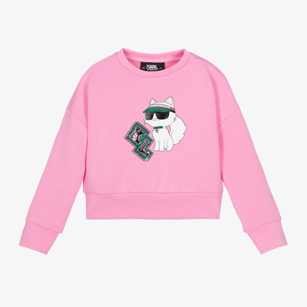 KARL LAGERFELD KIDS - Girls Pink Choupette Sequin Sweatshirt