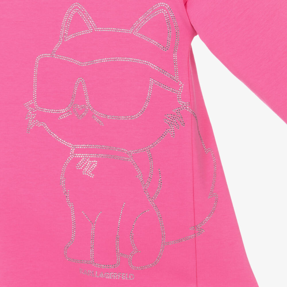 KARL LAGERFELD KIDS-Girls Pink Choupette Sweatdress | Childrensalon Outlet
