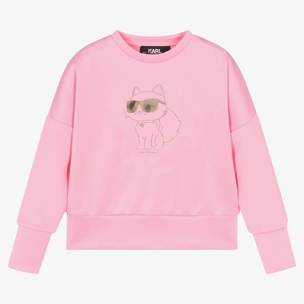 KARL LAGERFELD KIDS - Girls Pink Choupette Sweatshirt | Childrensalon