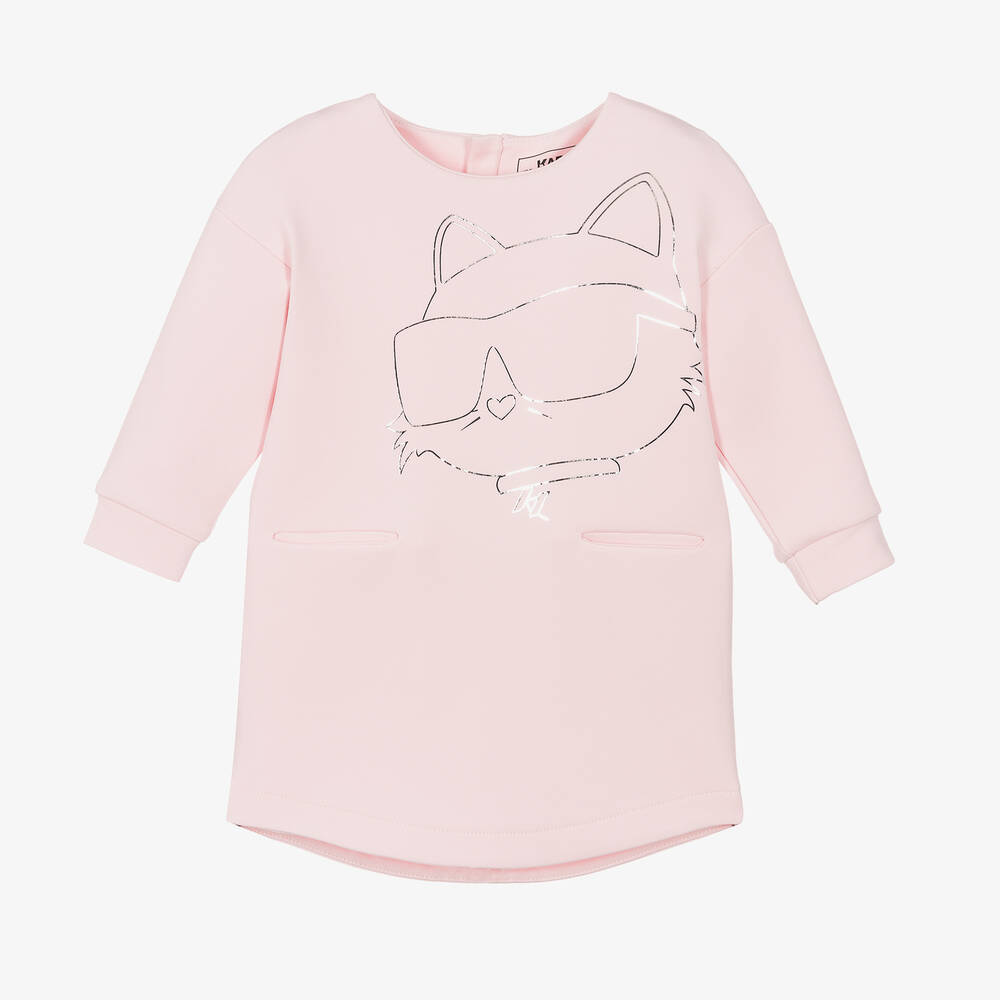 KARL LAGERFELD KIDS - Girls Pink Choupette Sweatshirt Dress | Childrensalon