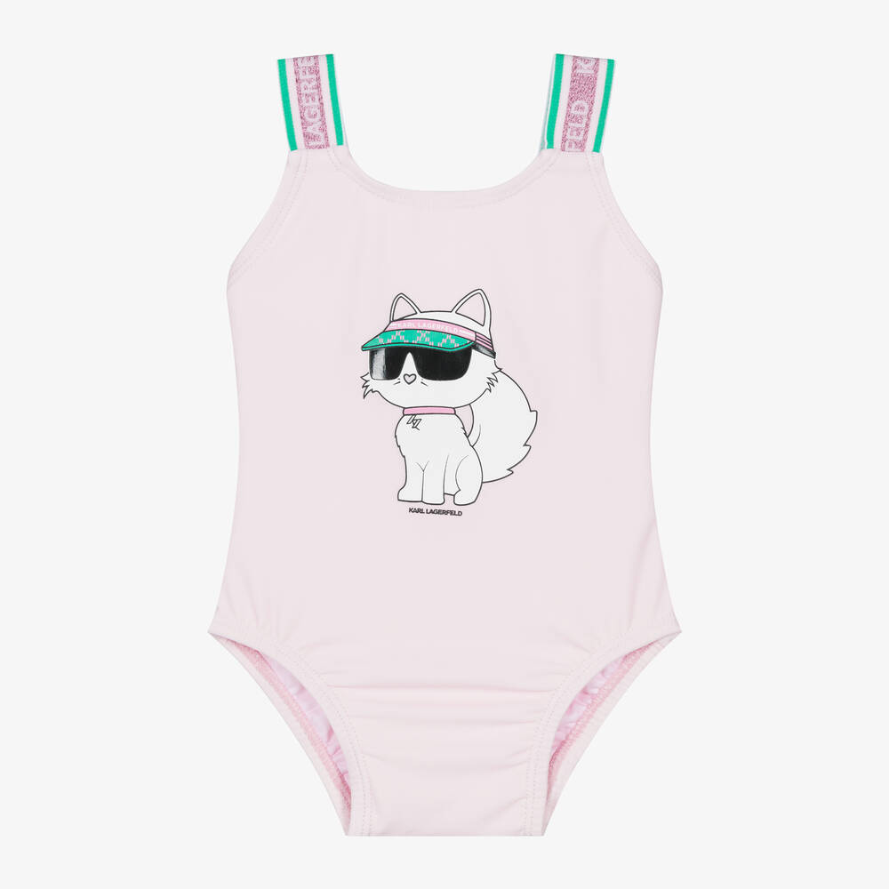 KARL LAGERFELD KIDS-Girls Pink Choupette Swimsuit | Childrensalon Outlet