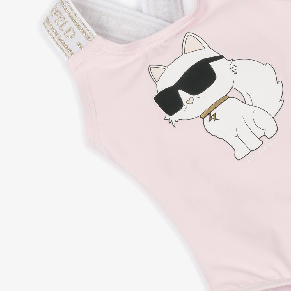 KARL LAGERFELD KIDS-مايوه بطبعة شوبت لون زهري للبنات | Childrensalon Outlet