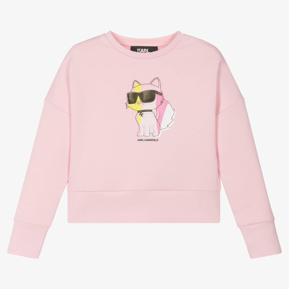 KARL LAGERFELD KIDS - Girls Pink Cotton Choupette Sweatshirt | Childrensalon
