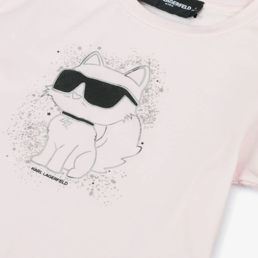 KARL LAGERFELD KIDS-Girls Pink Cotton Choupette T-Shirt | Childrensalon Outlet