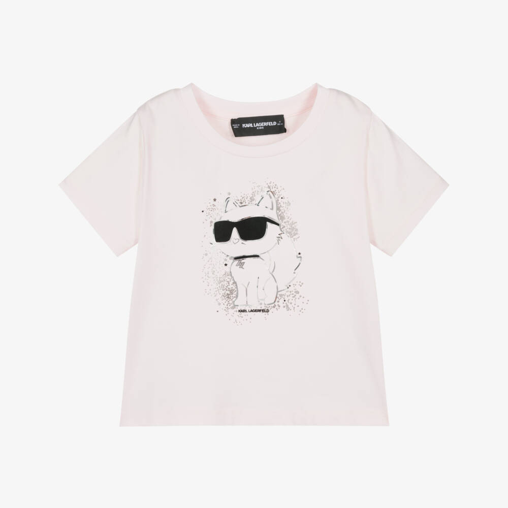KARL LAGERFELD KIDS-Girls Pink Cotton Choupette T-Shirt | Childrensalon Outlet