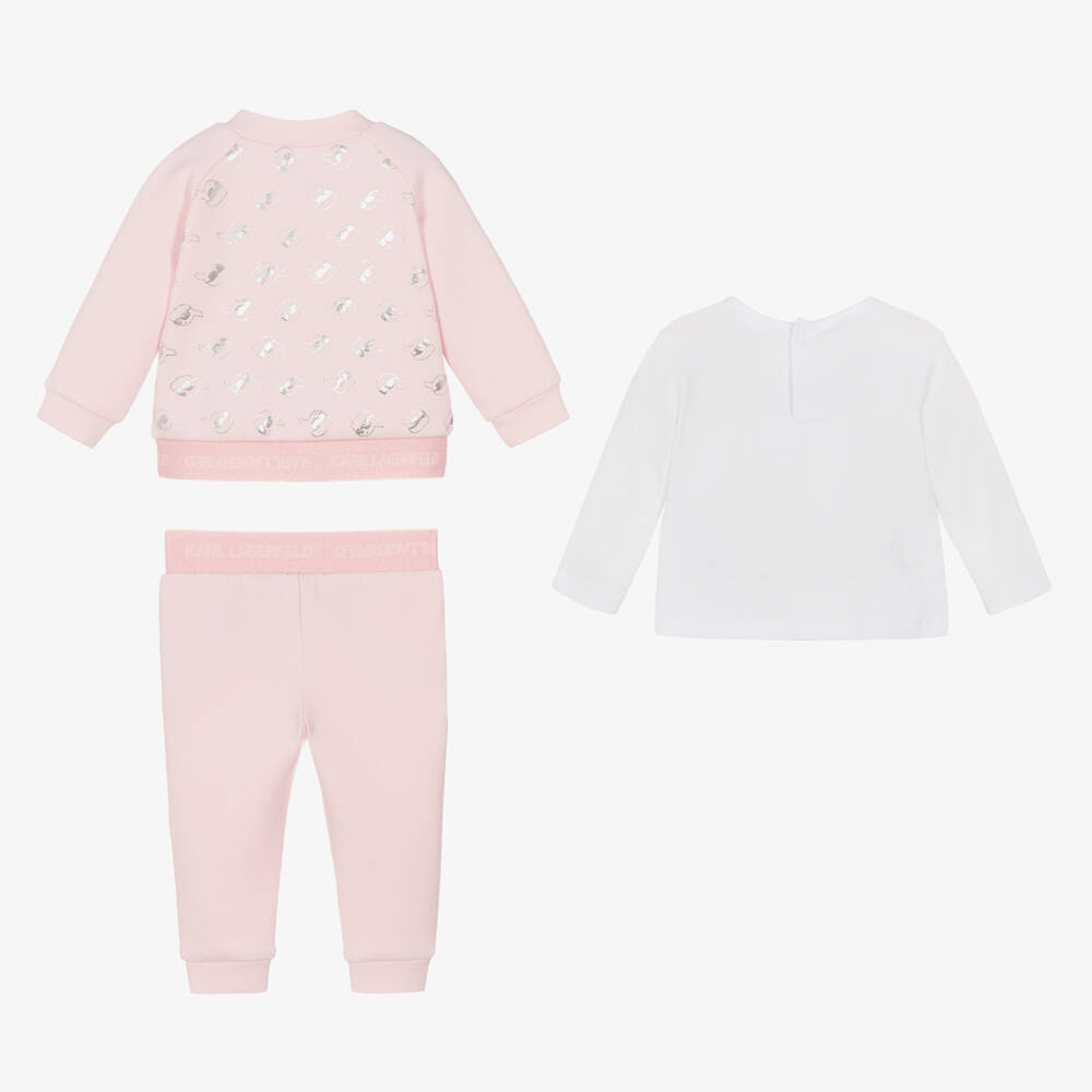 KARL LAGERFELD KIDS-Girls Pink Cotton Tracksuit Set | Childrensalon Outlet