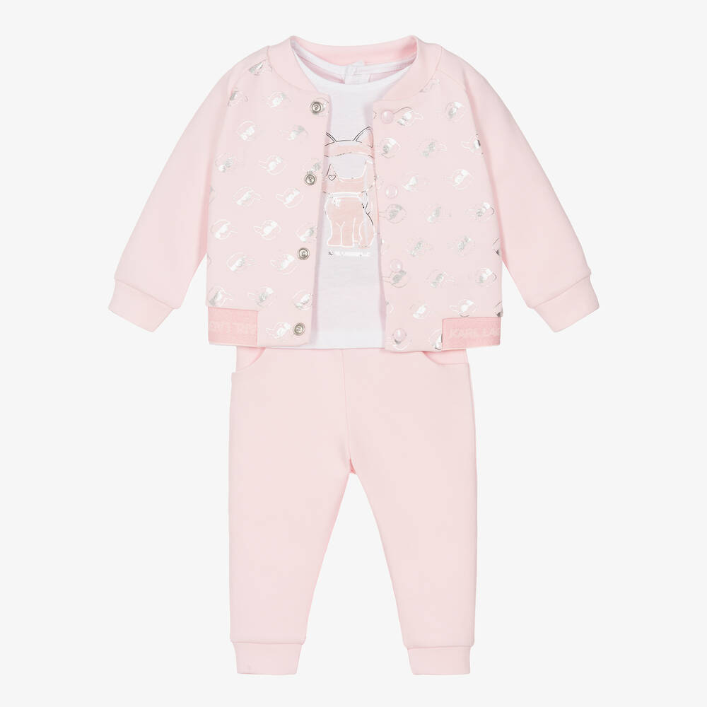 KARL LAGERFELD KIDS-Girls Pink Cotton Tracksuit Set | Childrensalon Outlet