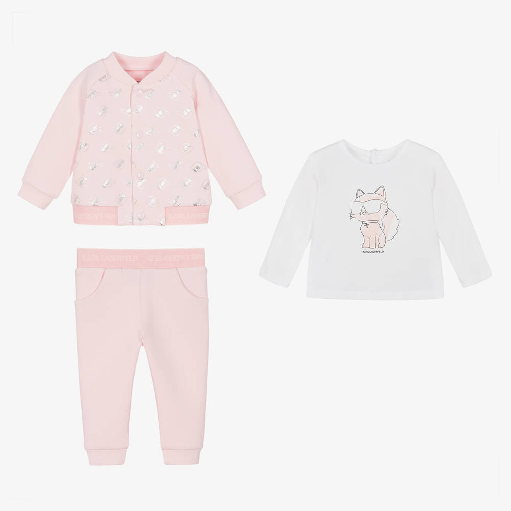 KARL LAGERFELD KIDS-Girls Pink Cotton Tracksuit Set | Childrensalon Outlet