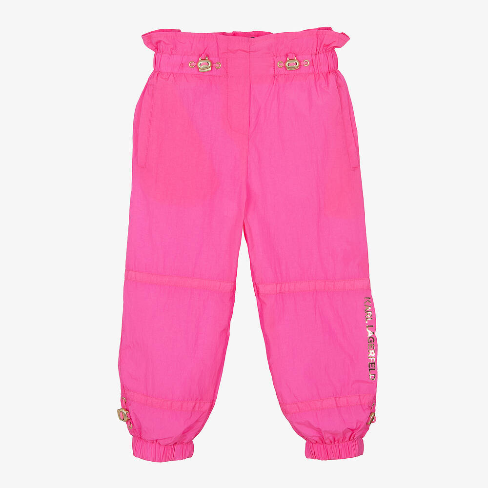 KARL LAGERFELD KIDS - Розовые брюки с золотистыми деталями | Childrensalon