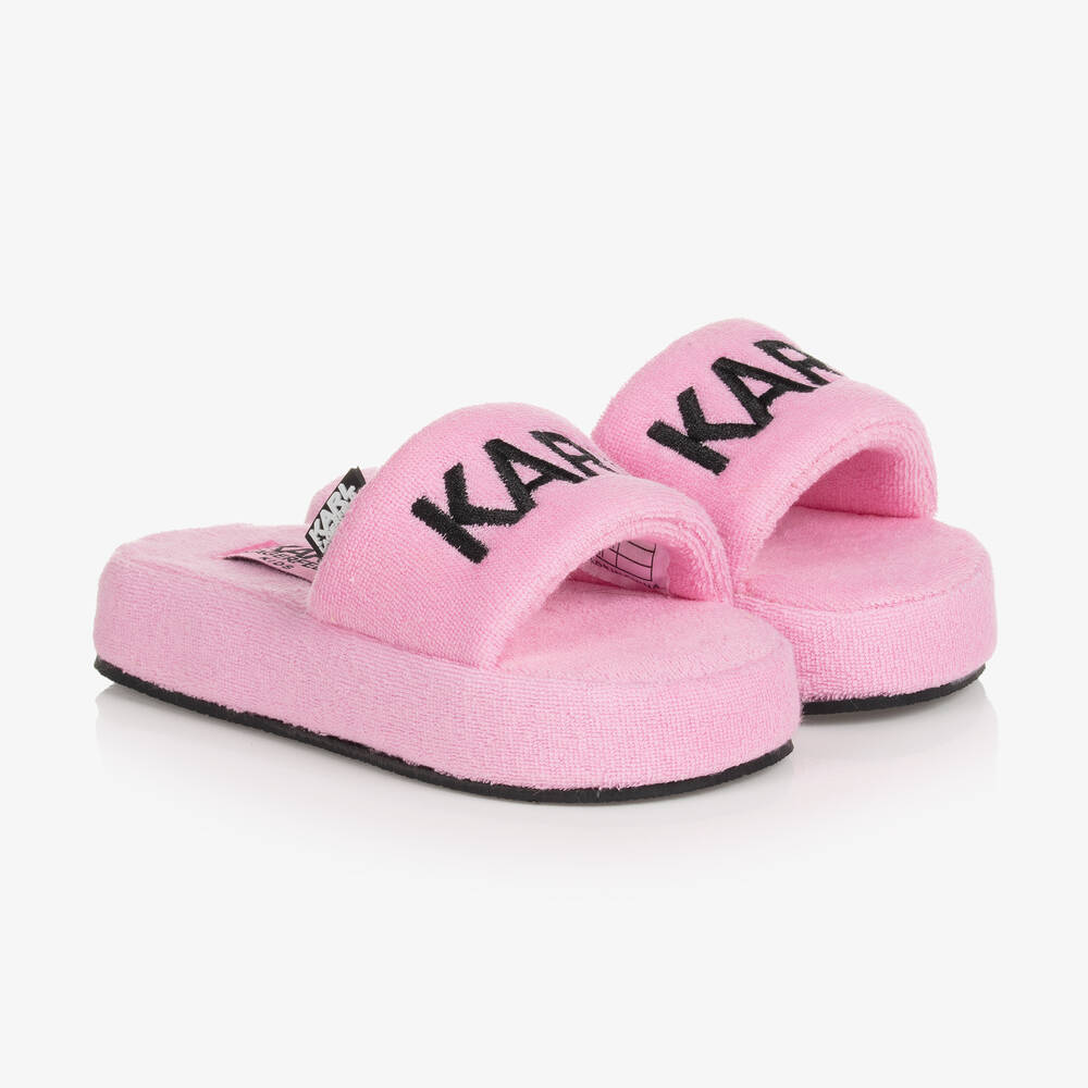 KARL LAGERFELD KIDS - Girls Pink Karl Towelling Sliders | Childrensalon