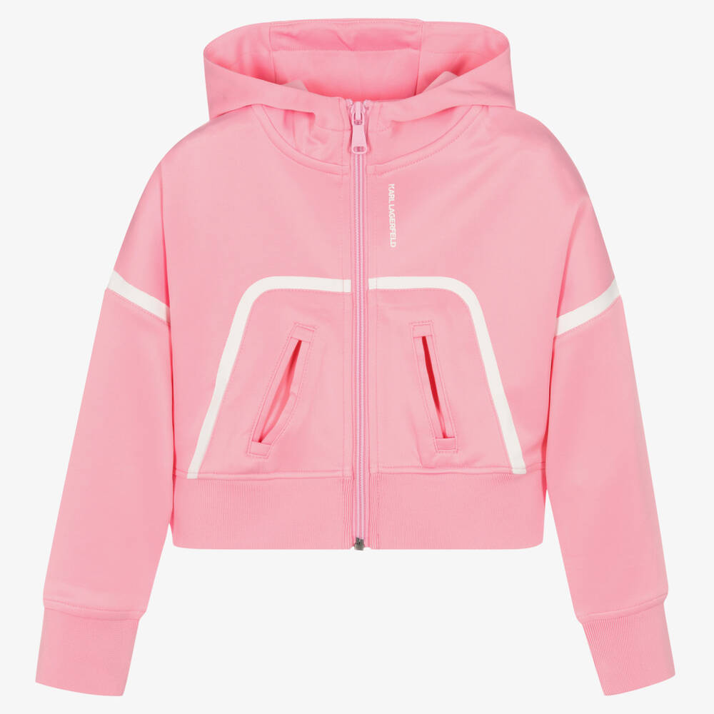 KARL LAGERFELD KIDS - Sweat à capuche rose zippé fille | Childrensalon