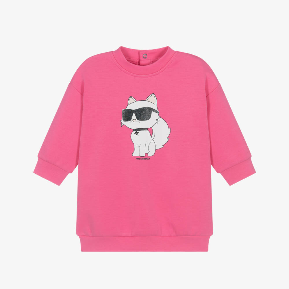 KARL LAGERFELD KIDS-Girls Pink Long-Sleeve Cat Dress | Childrensalon Outlet