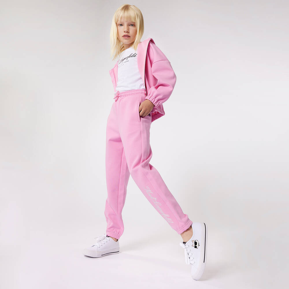 KARL LAGERFELD KIDS - Girls Pink Monogram Print Zip-Up Top