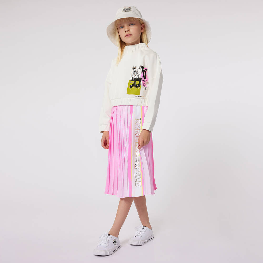 KARL LAGERFELD KIDS-Girls Pink Pleated Skirt | Childrensalon Outlet