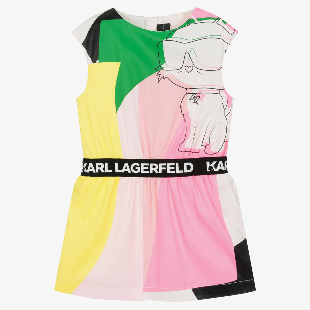 KARL LAGERFELD KIDS-Girls Pink & White Choupette Dress | Childrensalon Outlet