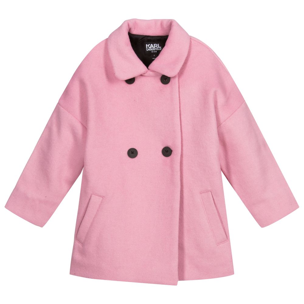 KARL LAGERFELD KIDS - Розовое шерстяное пальто для девочек | Childrensalon