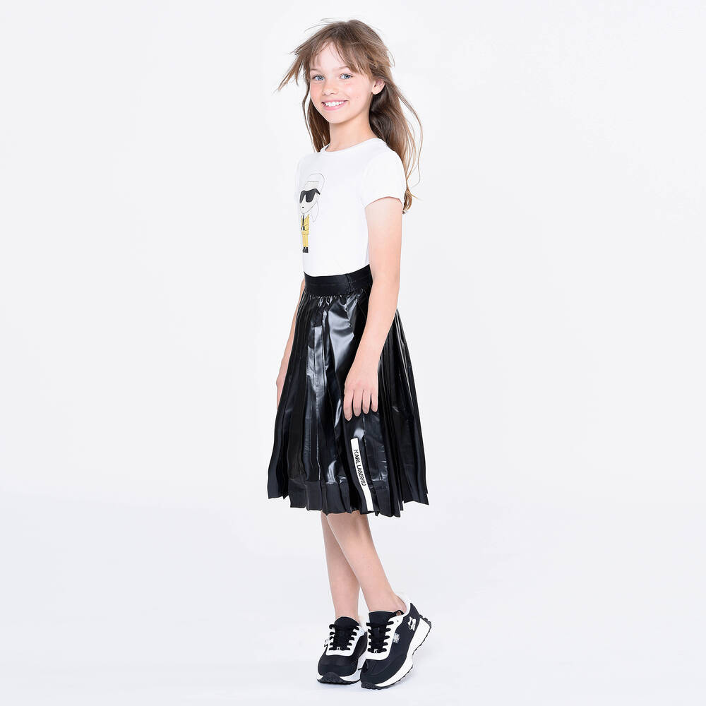 KARL LAGERFELD KIDS-تنورة تينز بناتي بكسرات لون أسود | Childrensalon Outlet