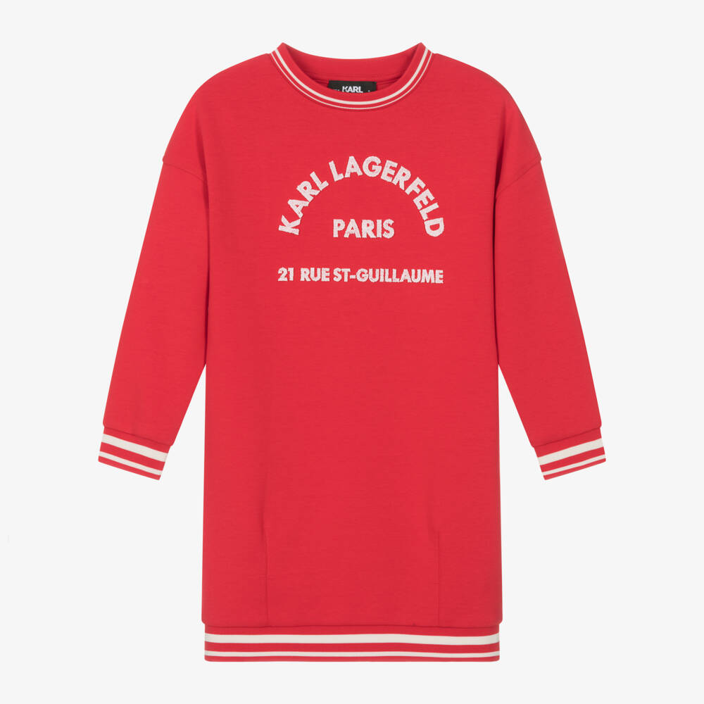 KARL LAGERFELD KIDS-فستان سويتشيرت قطن لون أحمر | Childrensalon Outlet