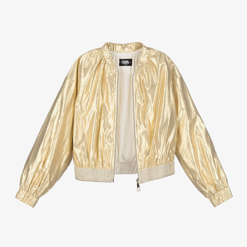 KARL LAGERFELD KIDS-Girls Shimmering Gold Bomber Jacket | Childrensalon Outlet