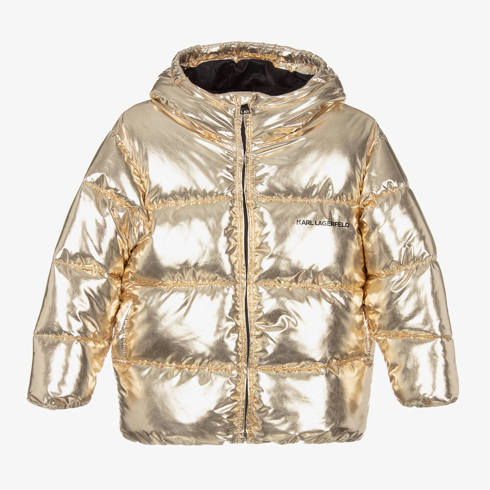 KARL LAGERFELD KIDS-Girls Shimmering Gold Puffer Coat | Childrensalon Outlet