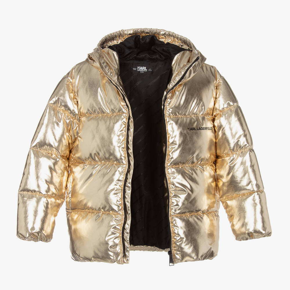 KARL LAGERFELD KIDS-Girls Shimmering Gold Puffer Coat | Childrensalon Outlet