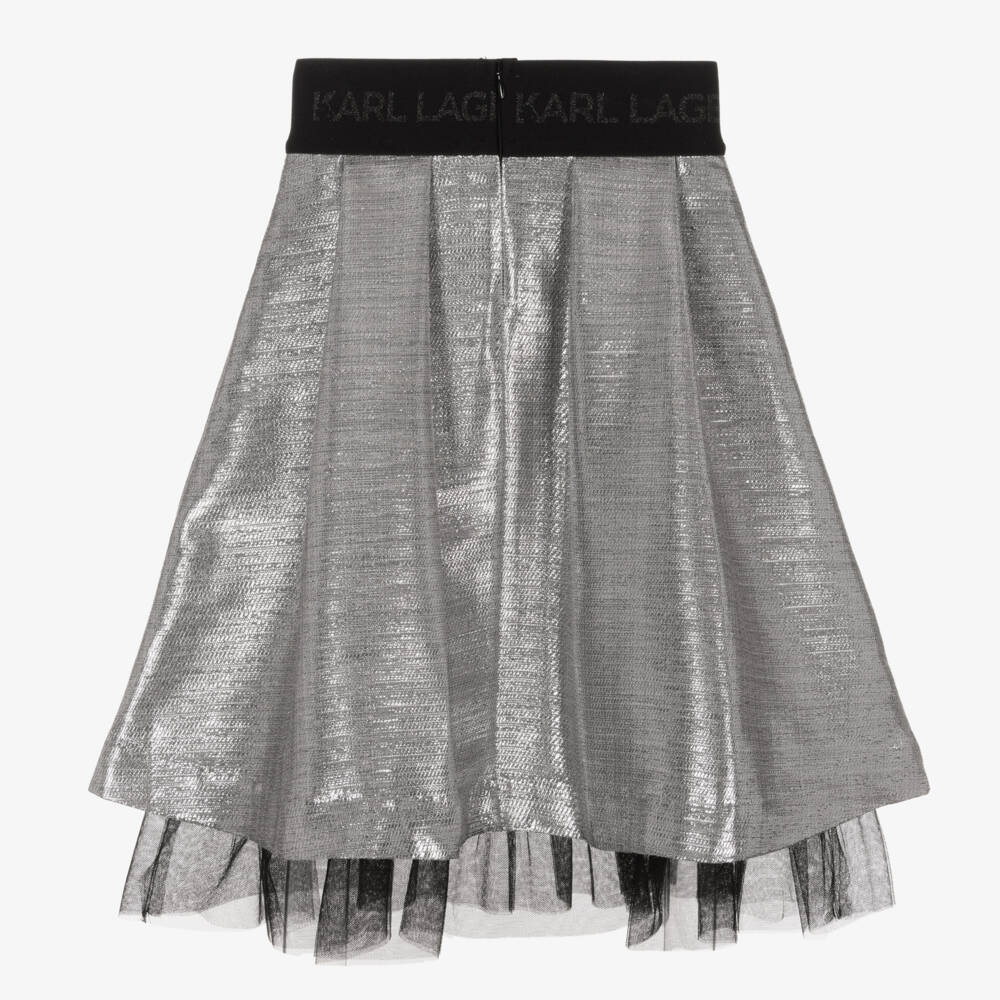 KARL LAGERFELD KIDS-Girls Shimmering Silver Pleated Skirt | Childrensalon Outlet
