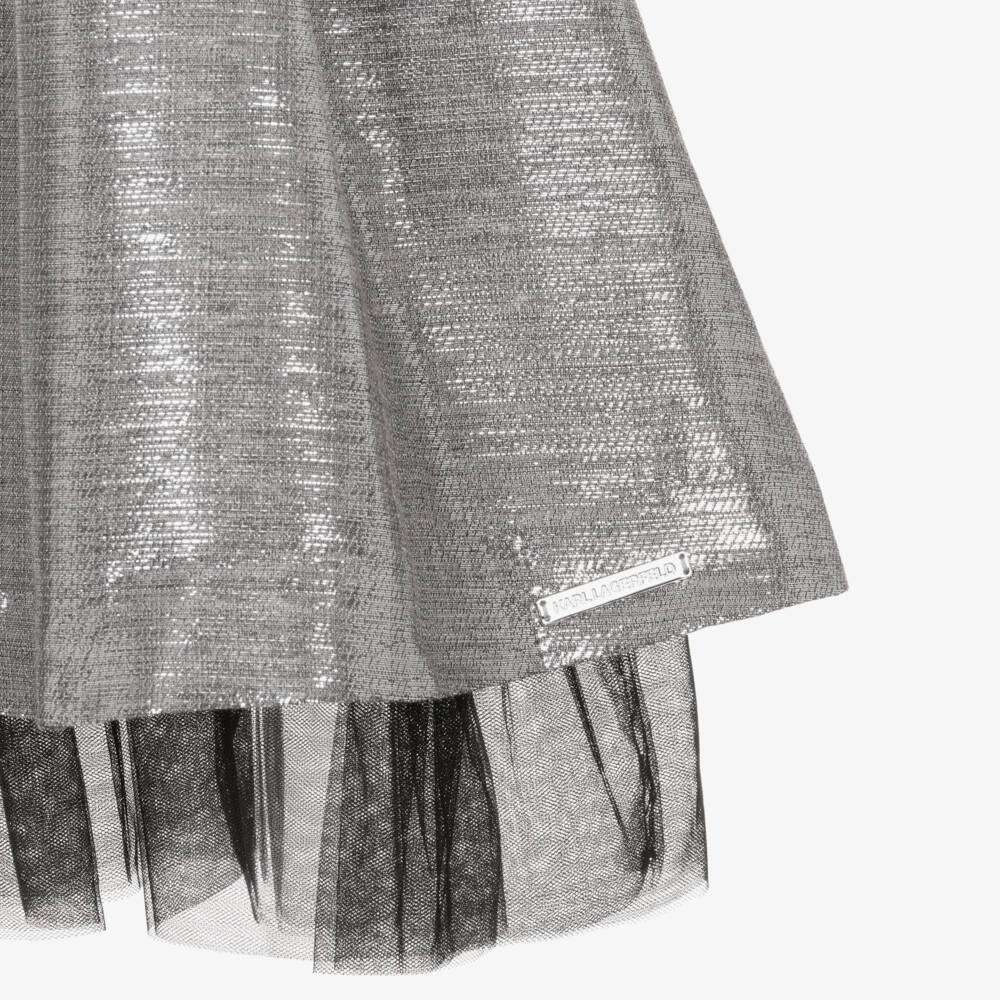 KARL LAGERFELD KIDS-Girls Shimmering Silver Pleated Skirt | Childrensalon Outlet