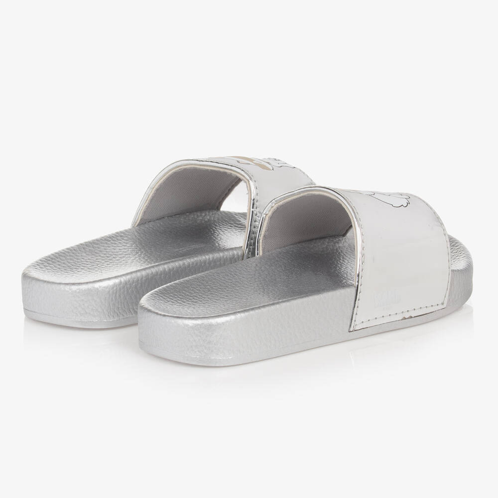 KARL LAGERFELD KIDS-Girls Silver Choupette Sliders | Childrensalon Outlet