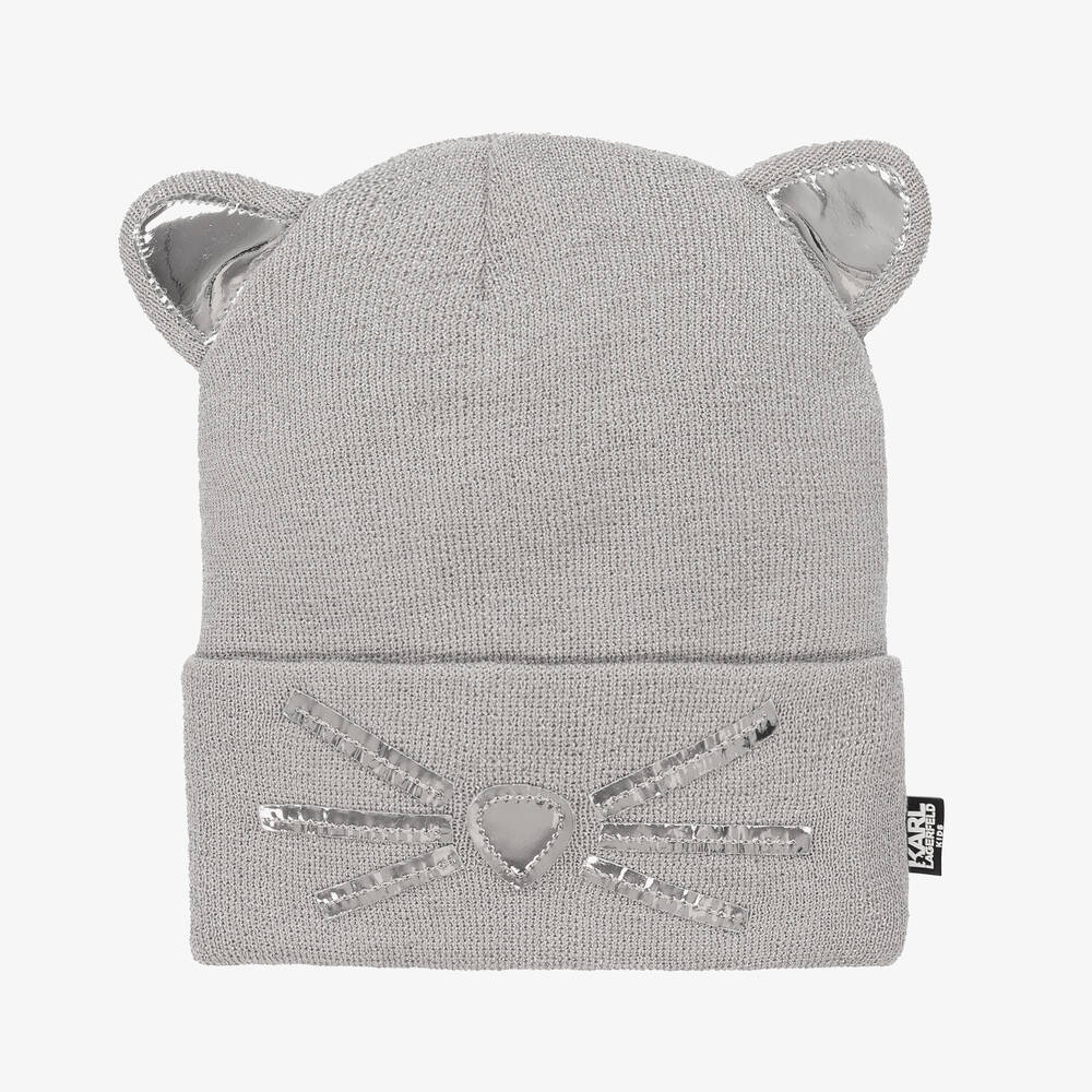 KARL LAGERFELD KIDS - Girls Silver Grey Beanie Hat | Childrensalon