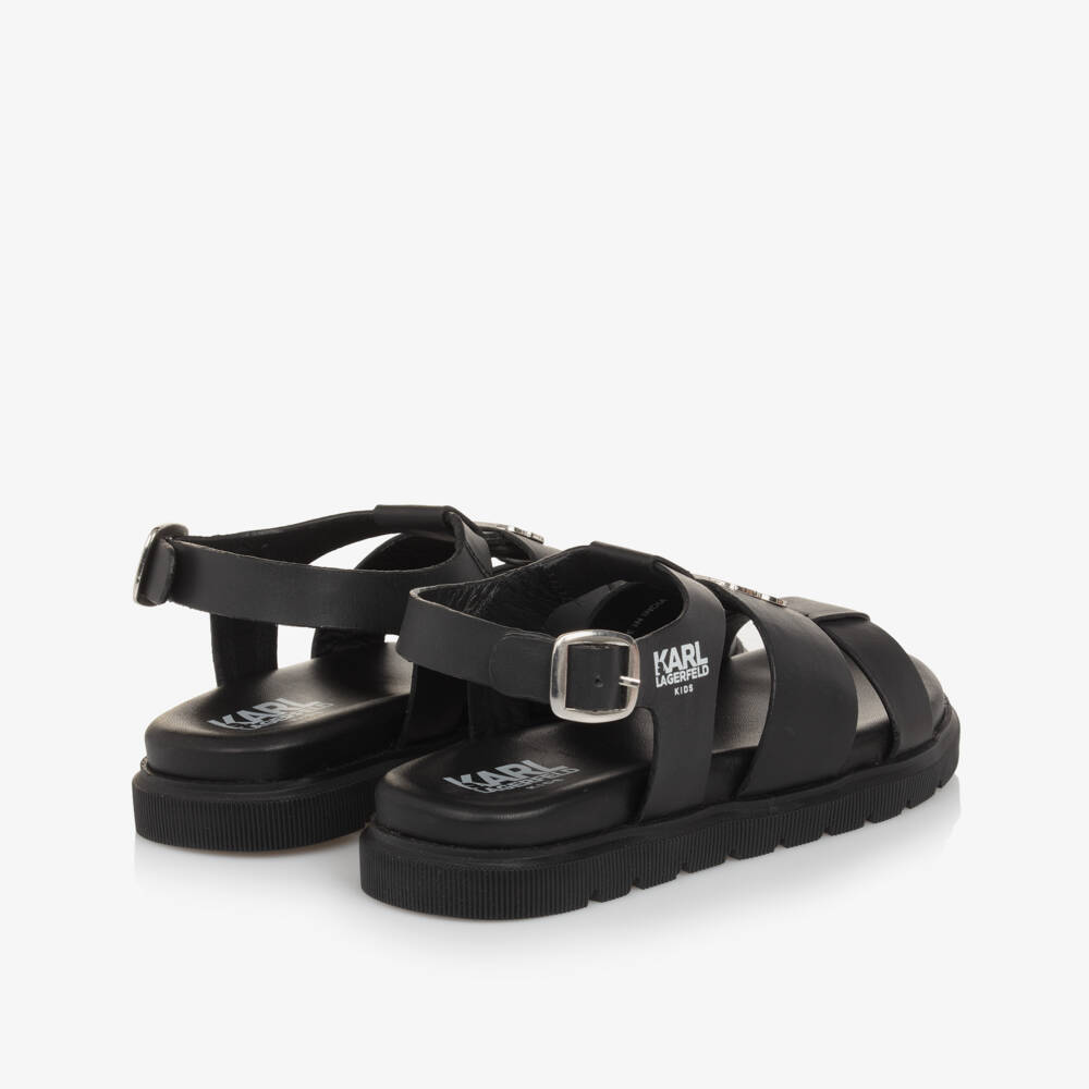 KARL LAGERFELD KIDS-Элегантные черные кожаные сандалии для девочек | Childrensalon Outlet