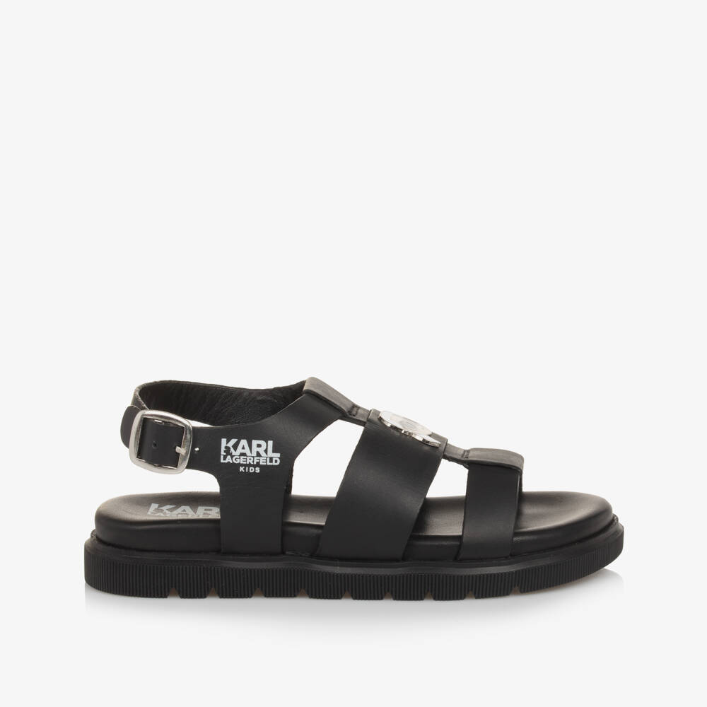 KARL LAGERFELD KIDS-Элегантные черные кожаные сандалии для девочек | Childrensalon Outlet