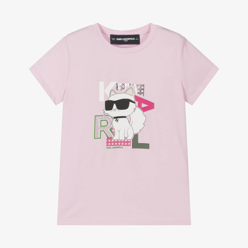 KARL LAGERFELD KIDS-Girls Soft Pink Choupette Tee | Childrensalon Outlet