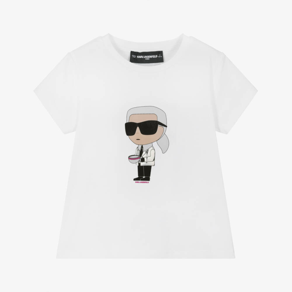 KARL LAGERFELD KIDS-تيشيرت أبيض ناعم للبنات بشعار | Childrensalon Outlet