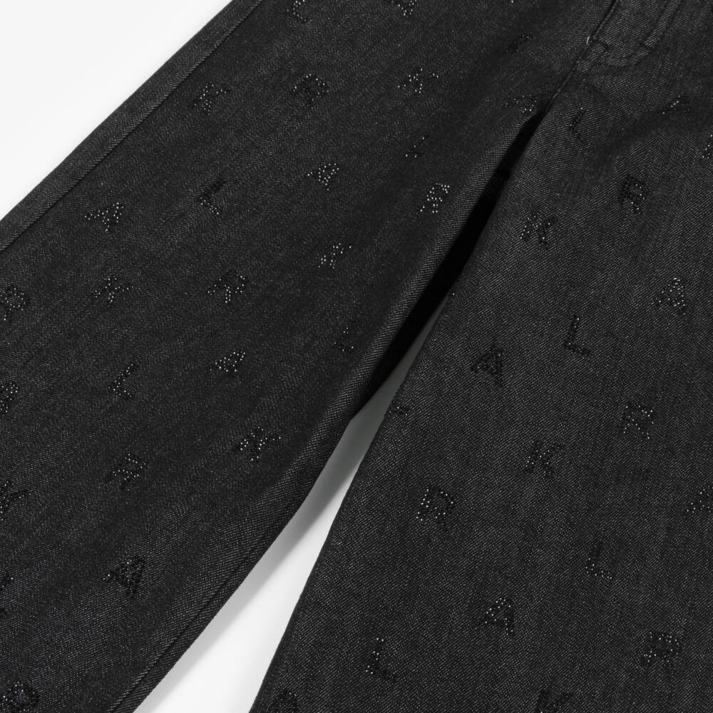 KARL LAGERFELD KIDS-بنطلون جينز أسود لامع للبنات | Childrensalon Outlet