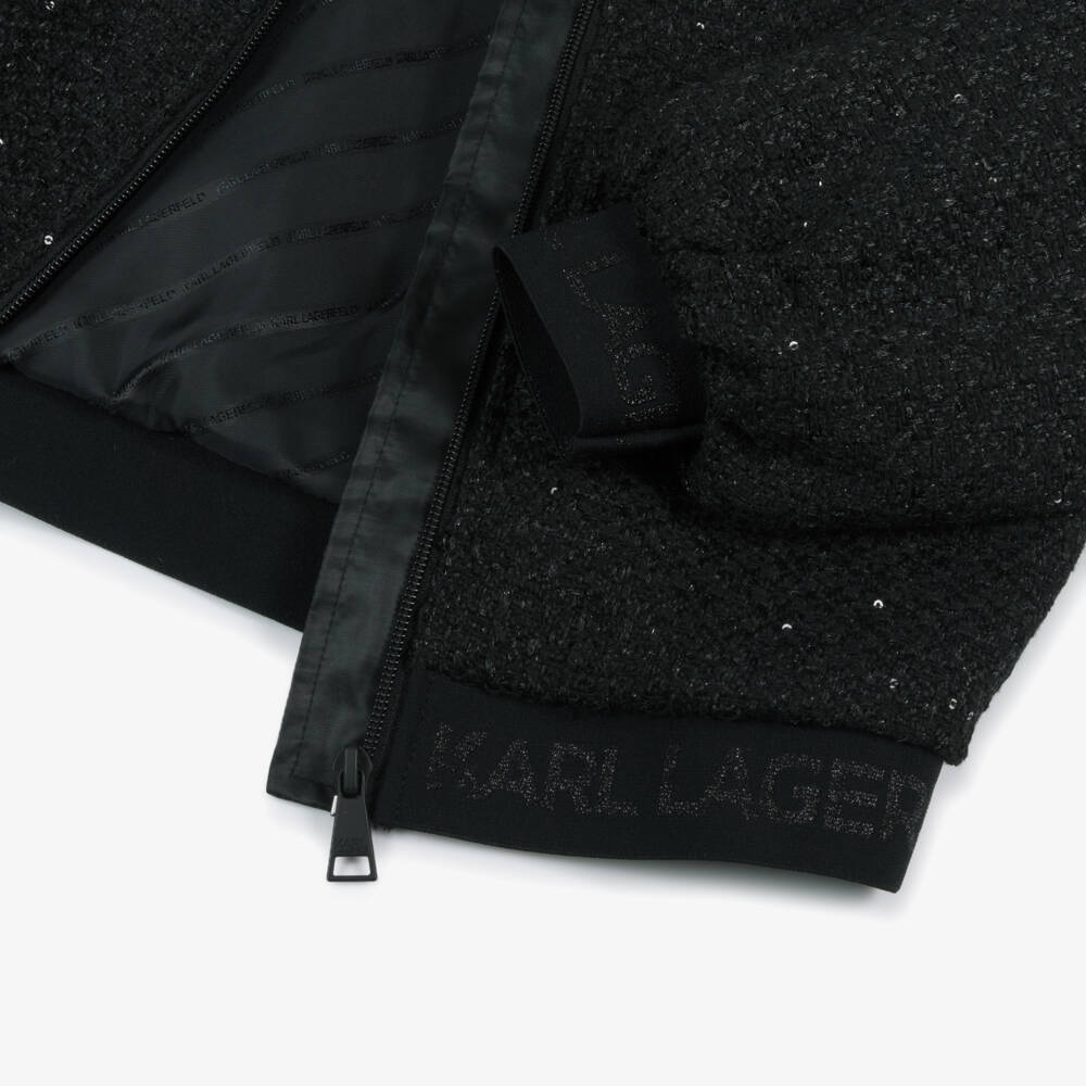 KARL LAGERFELD KIDS-جاكيت تويد أسود براق للبنات | Childrensalon Outlet
