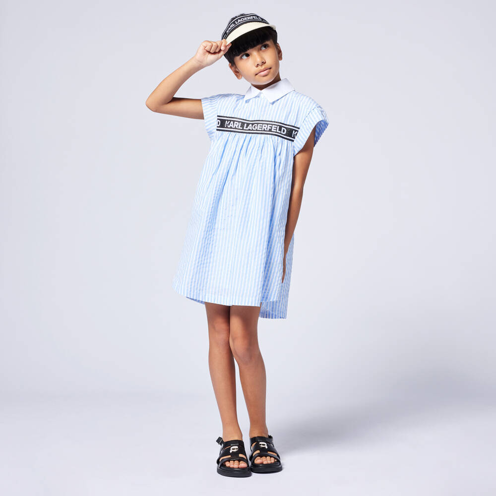 KARL LAGERFELD KIDS-Girls Striped Cotton Poplin Dress | Childrensalon Outlet