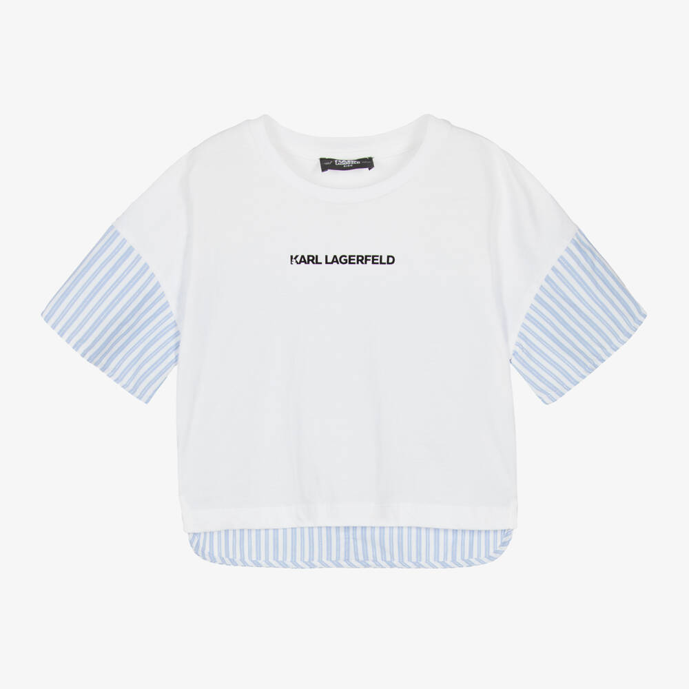 KARL LAGERFELD KIDS-تيشيرت قطن مخطط بأكمام قصيرة للبنات | Childrensalon Outlet