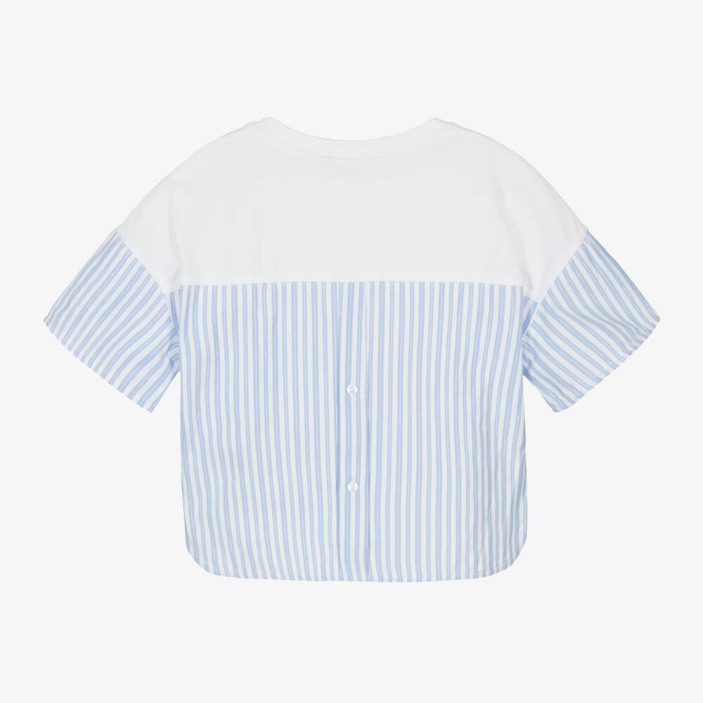 KARL LAGERFELD KIDS-Girls Striped Cotton Short Sleeve Tee | Childrensalon Outlet