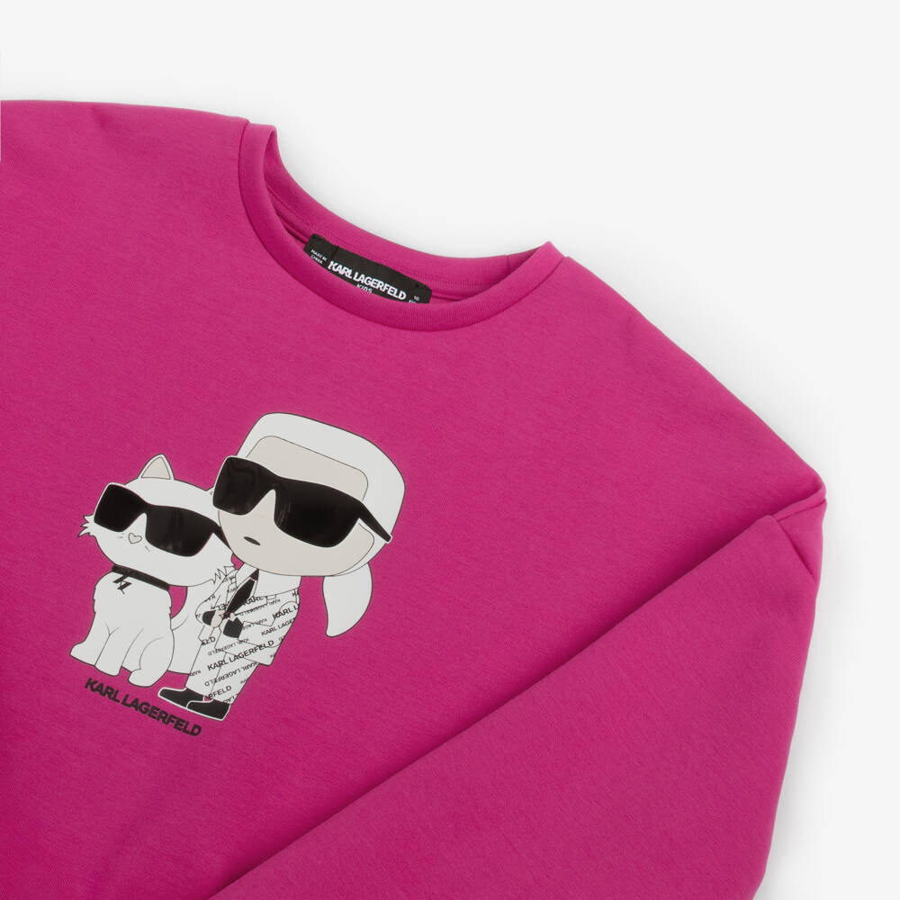 KARL LAGERFELD KIDS-Girls Vibrant Pink Karl Graphic Sweater | Childrensalon Outlet