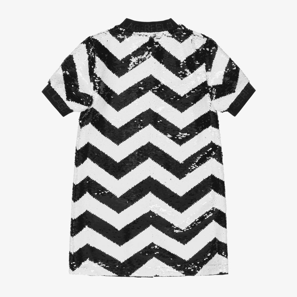 KARL LAGERFELD KIDS-Girls White & Black Chevron Sequin Dress | Childrensalon Outlet