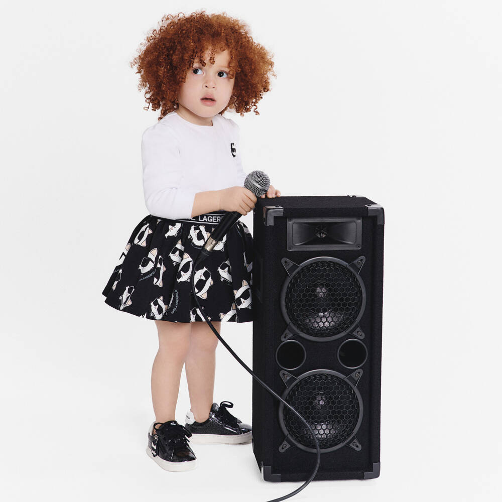 KARL LAGERFELD KIDS-Girls White & Black Cotton Choupette Print Dress | Childrensalon Outlet